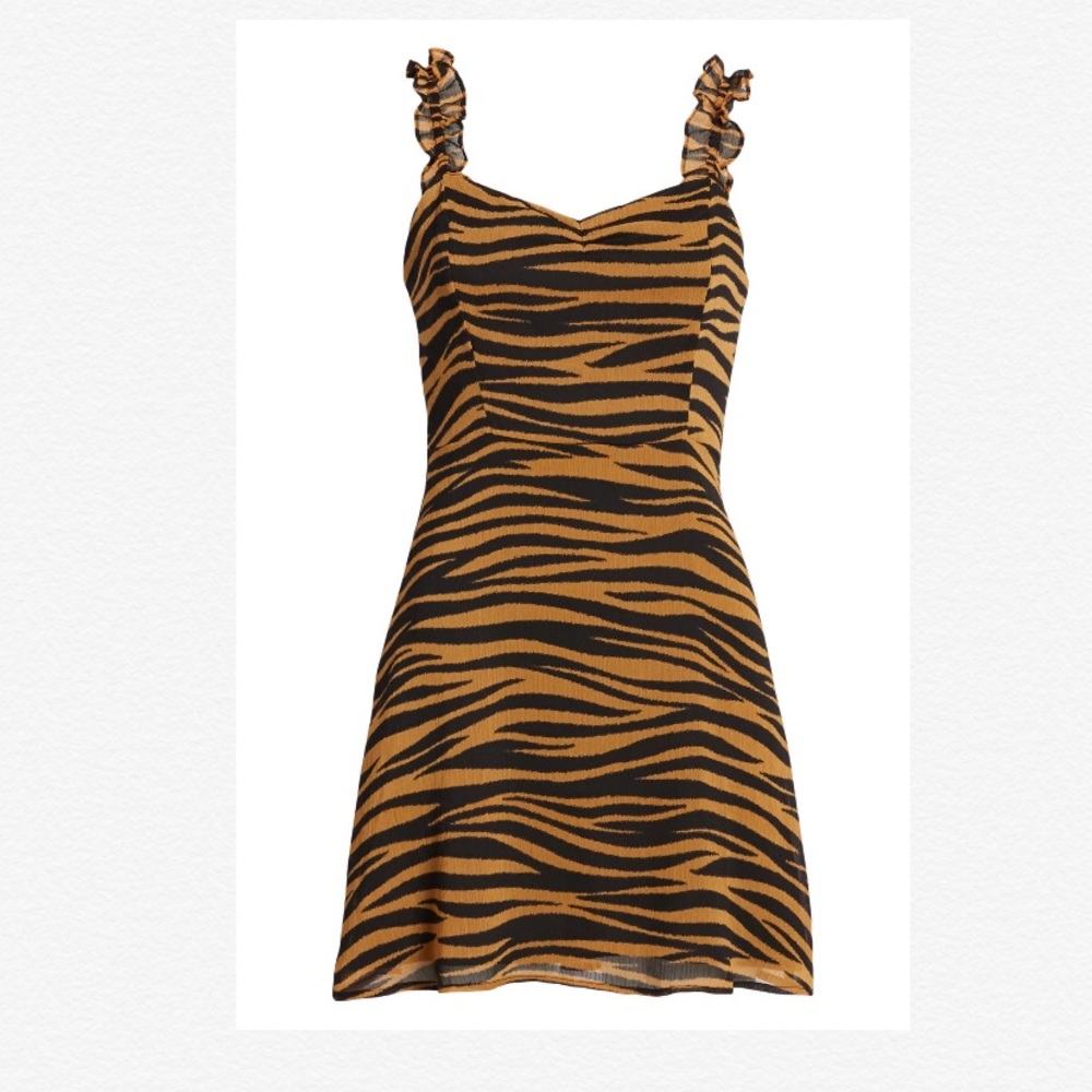 NWT All in Favor Tiger Print Ruffle Strap Dress✨